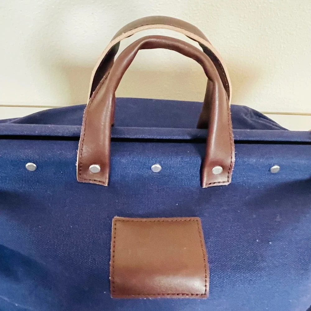 Line‎ of Trade Weekender Duffel Bag Blue Canvas Leather Trim Travel Overnight